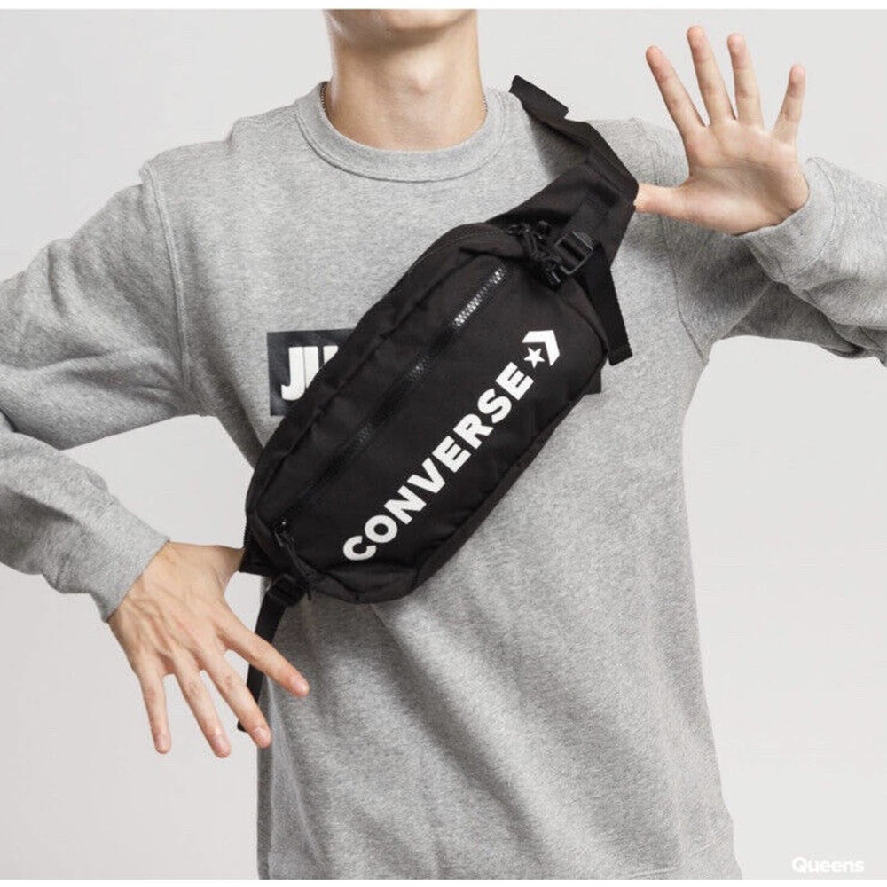 Converse All Star Gray Black Logo Crossbody Fanny Pack Waist Hip Bag Pouch OS